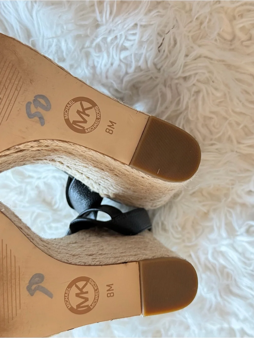 MICHAEL Michael Kors Black Leather Espadrille Wedge Sandals